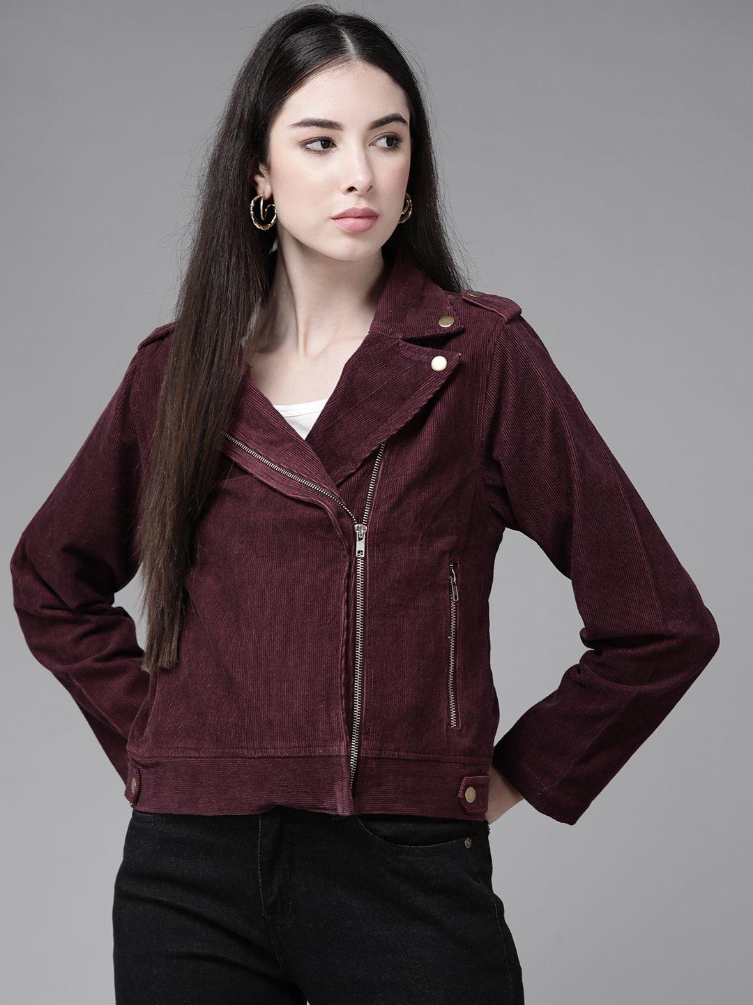 the dry state women burgundy corduroy biker jacket