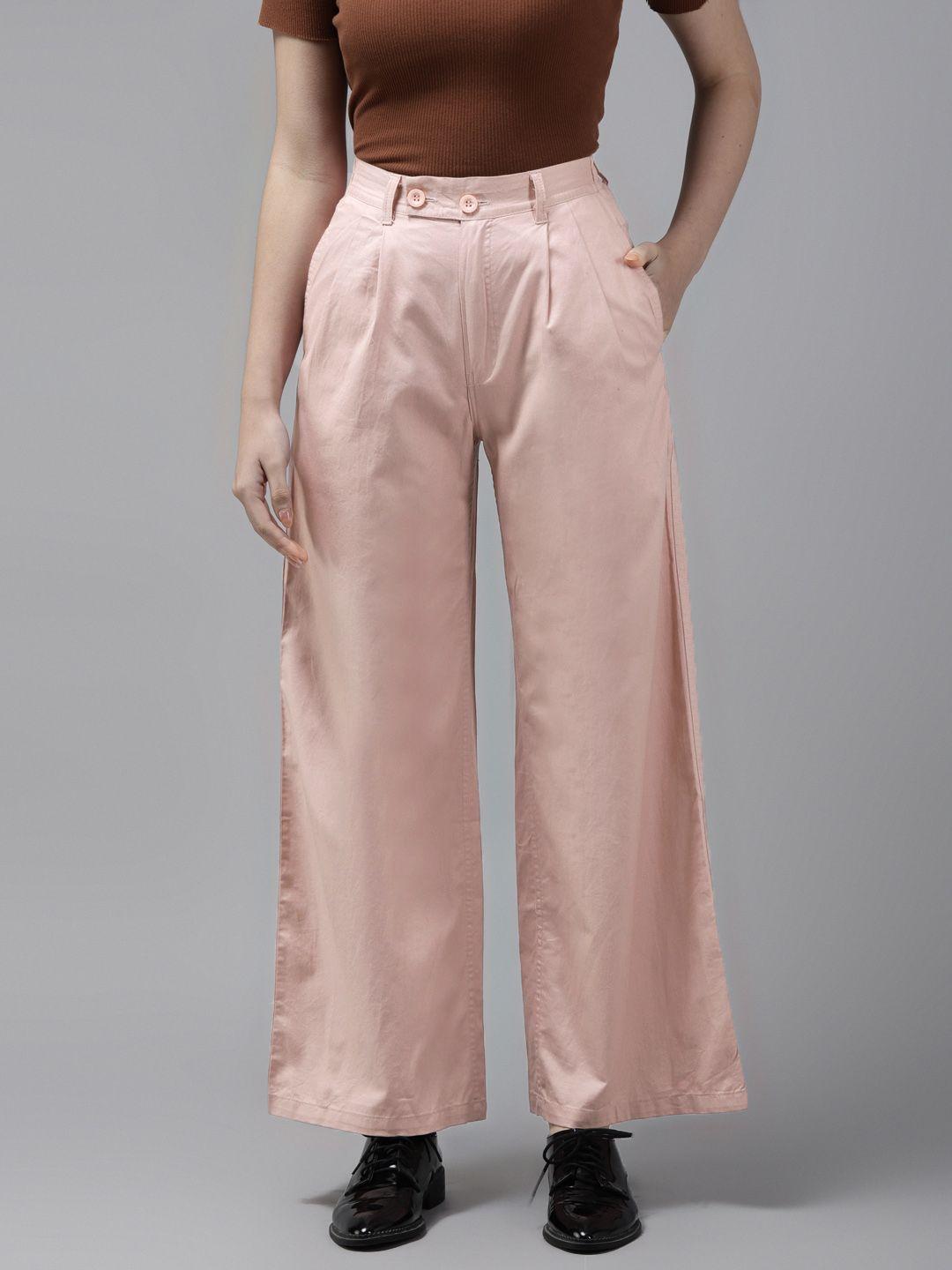 the dry state women dusty pink solid high-rise pleated trousers