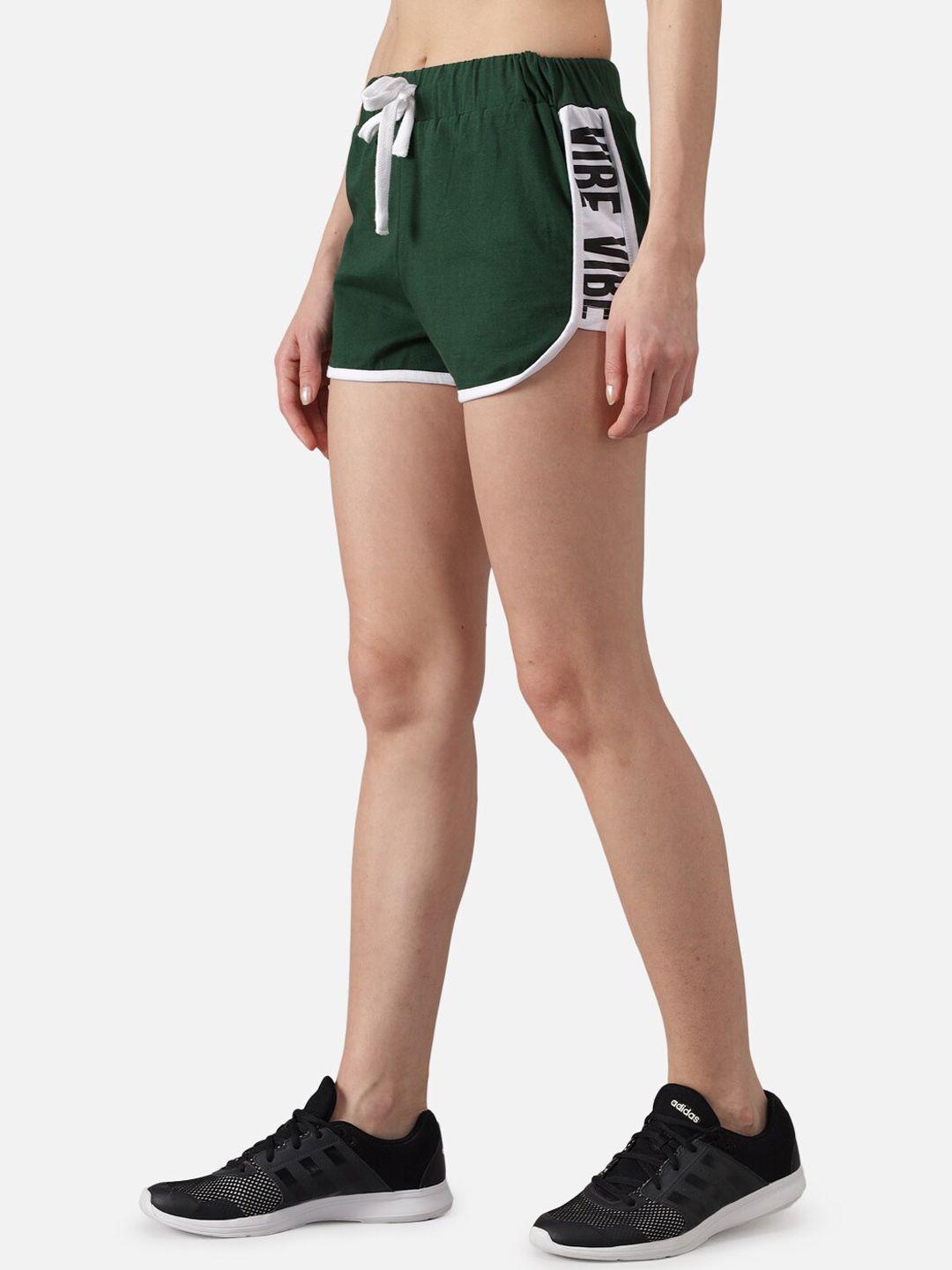 the dry state women green solid loose fit sports shorts