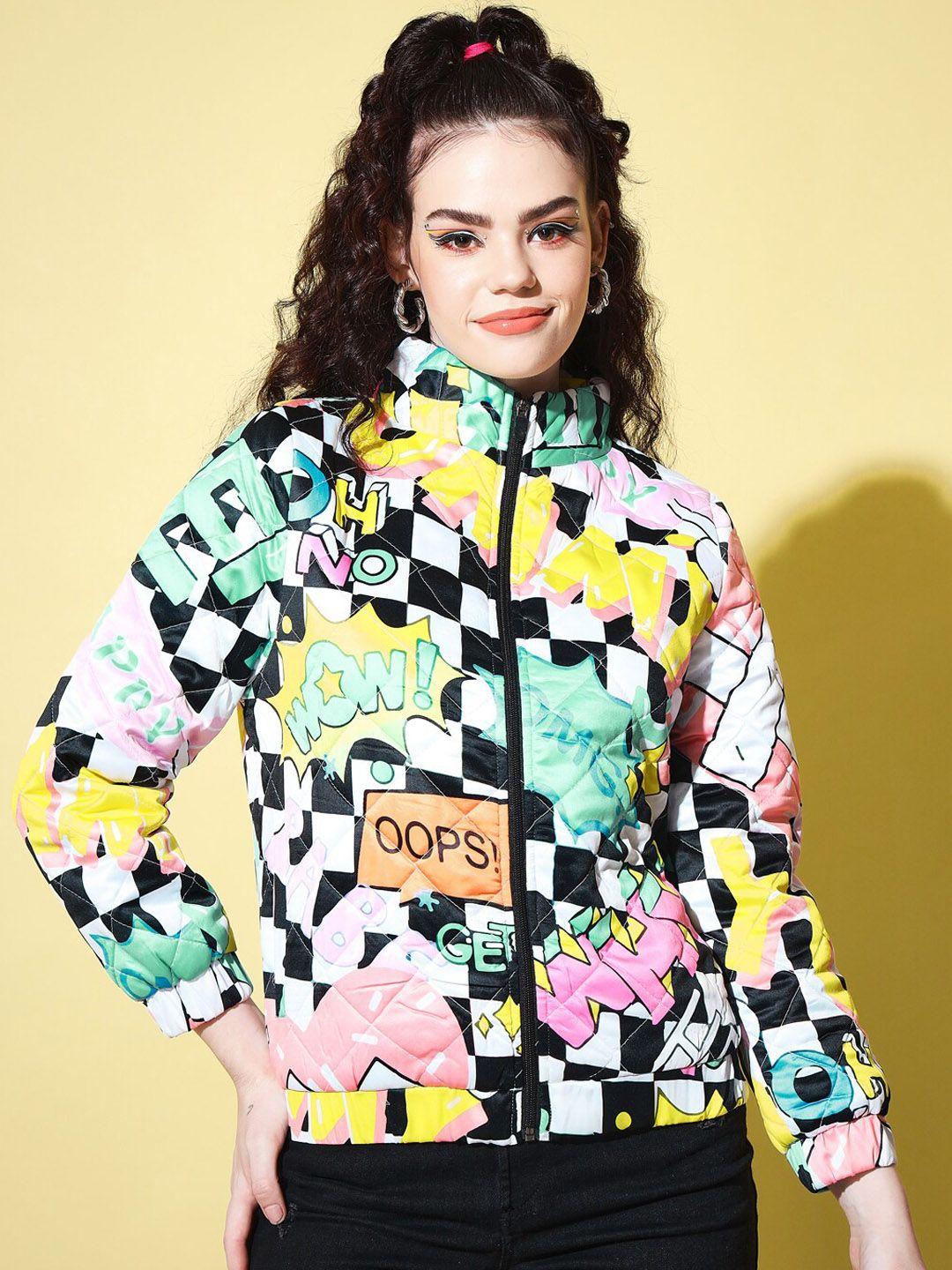 the dry state women green yellow printed puffer jacket