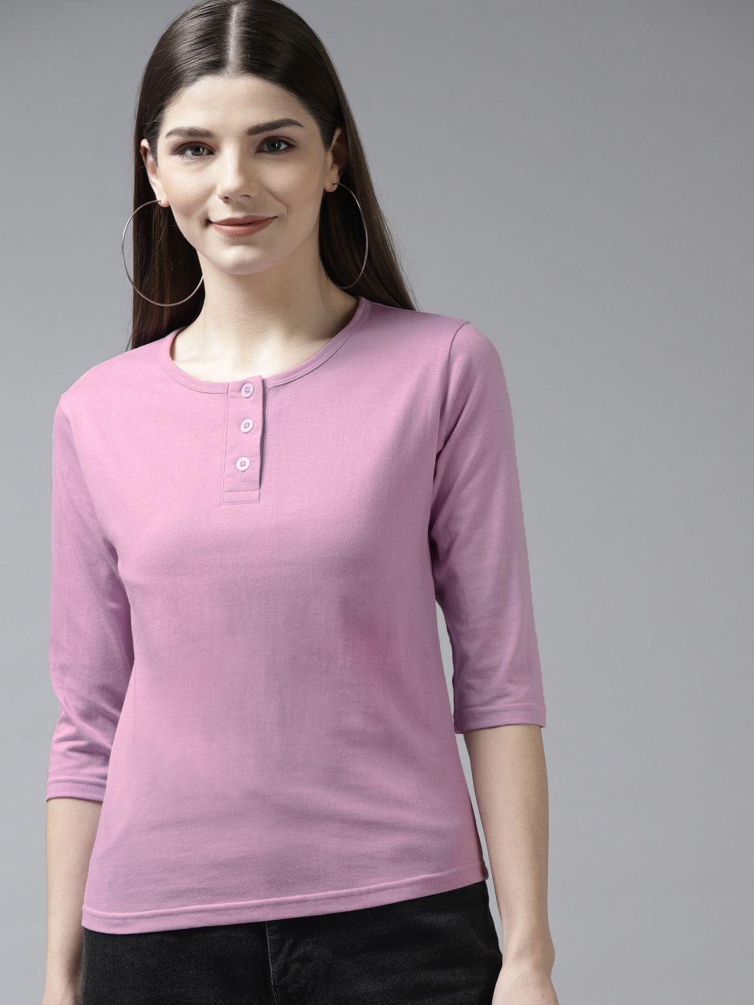 the dry state women lavender henley neck t-shirt