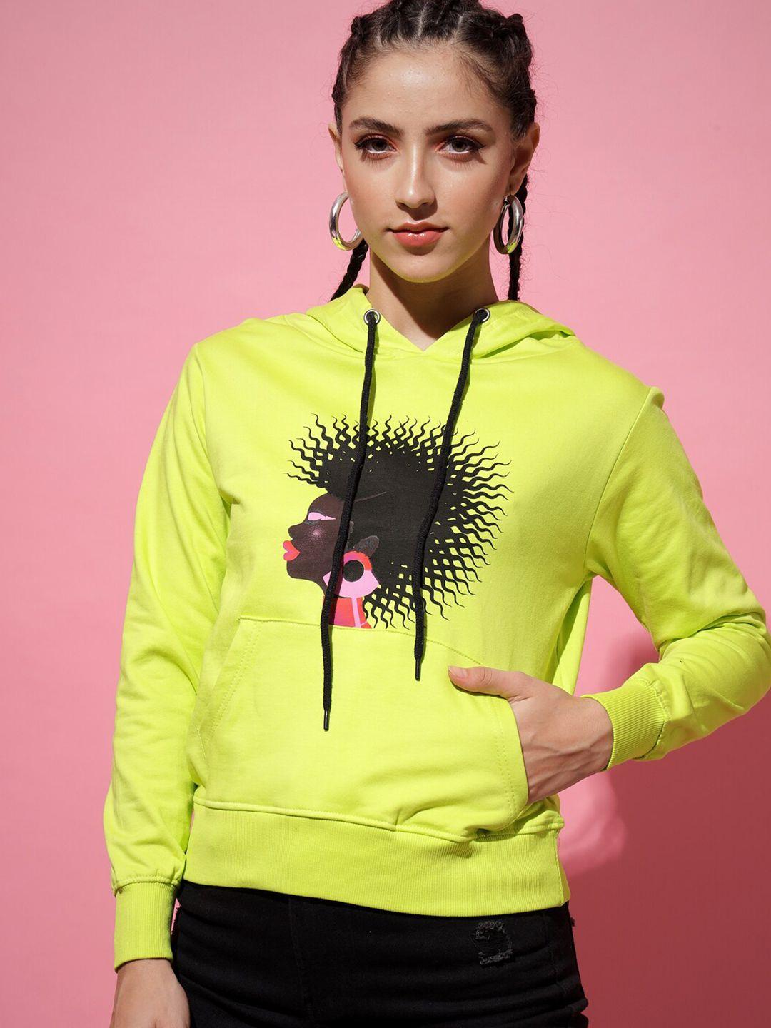 the dry state women lime green printed hooded sweatshirt