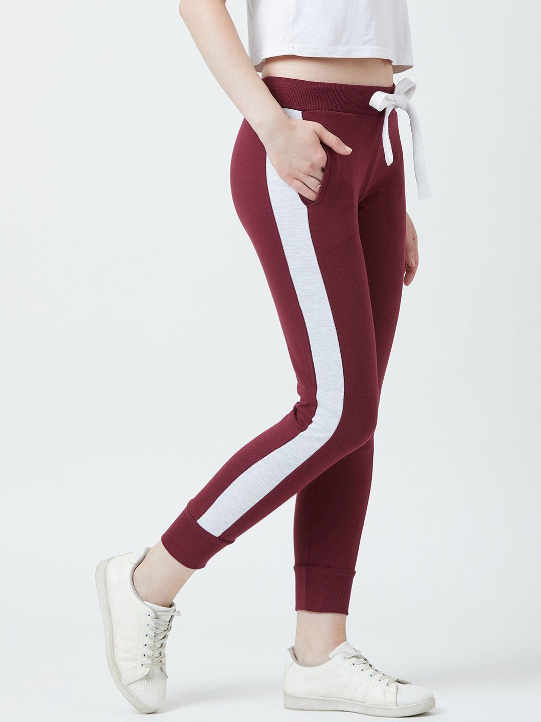 the dry state women maroon solid slim-fit joggers