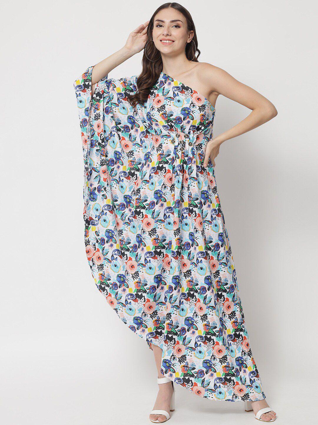 the dry state women multicoloured floral one shoulder cotton maxi dress