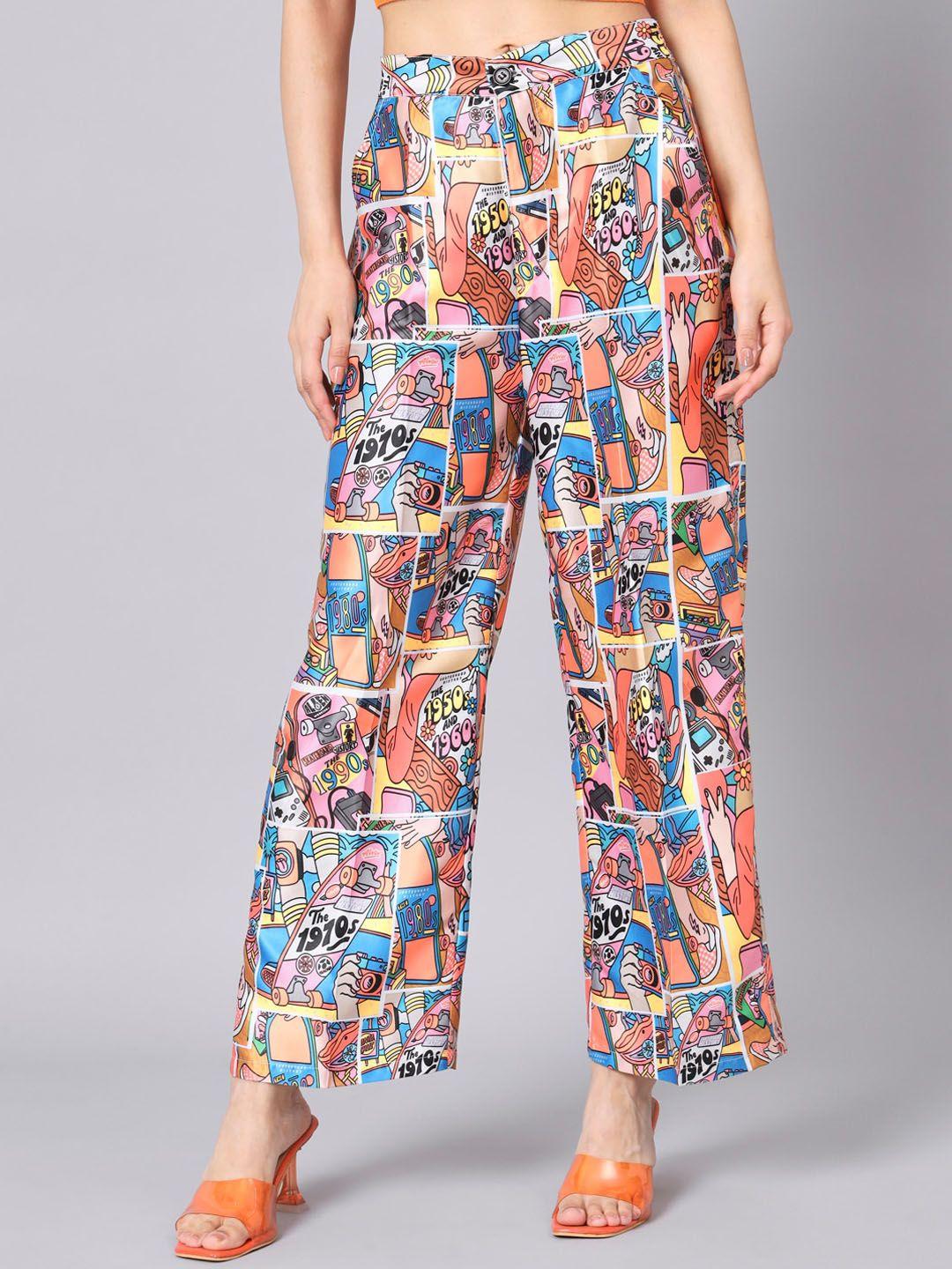 the dry state women multicoloured printed straight fit high-rise trousers
