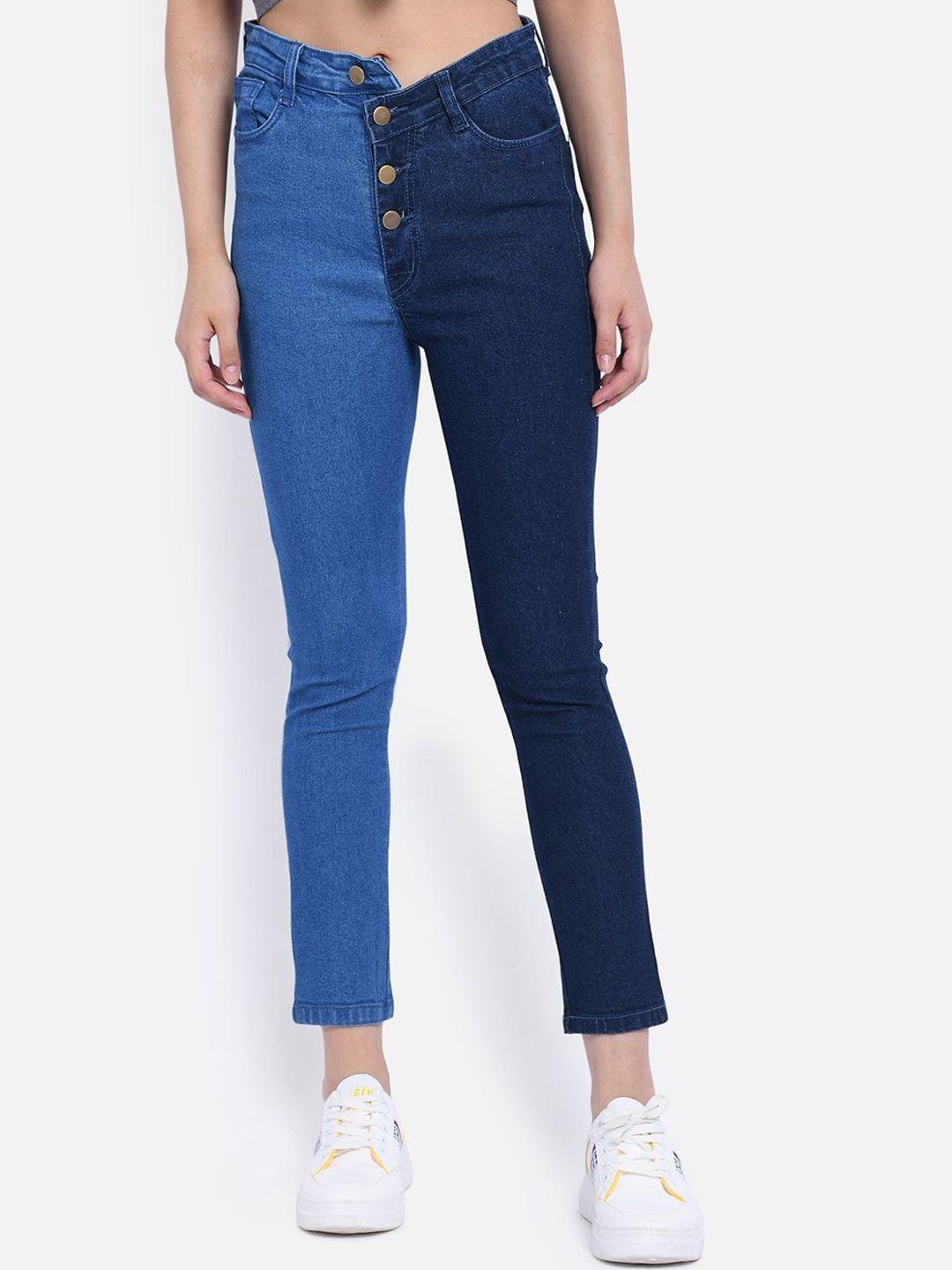 the dry state women navy blue & blue regular fit high-rise clean look jeans