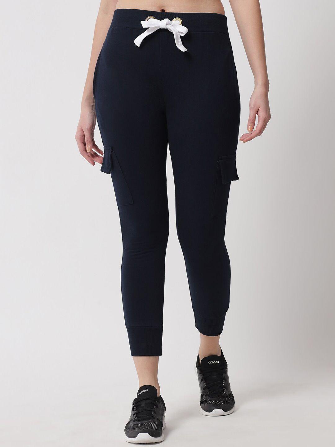 the dry state women navy blue solid slim-fit joggers