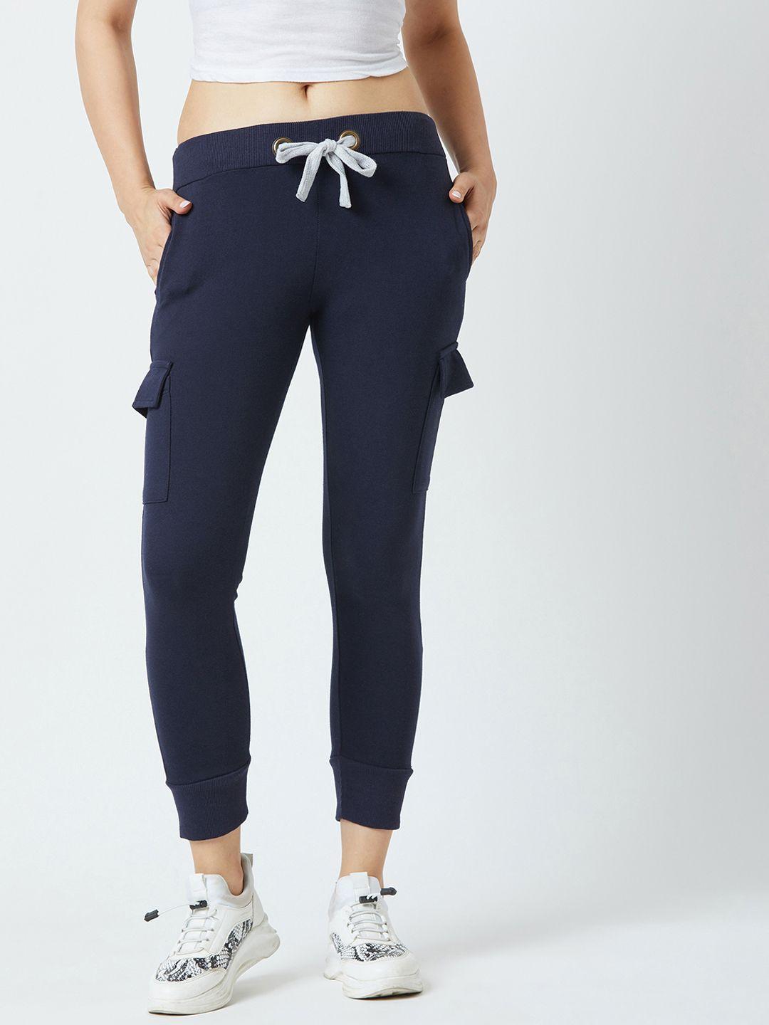 the dry state women navy blue solid slim-fit joggers