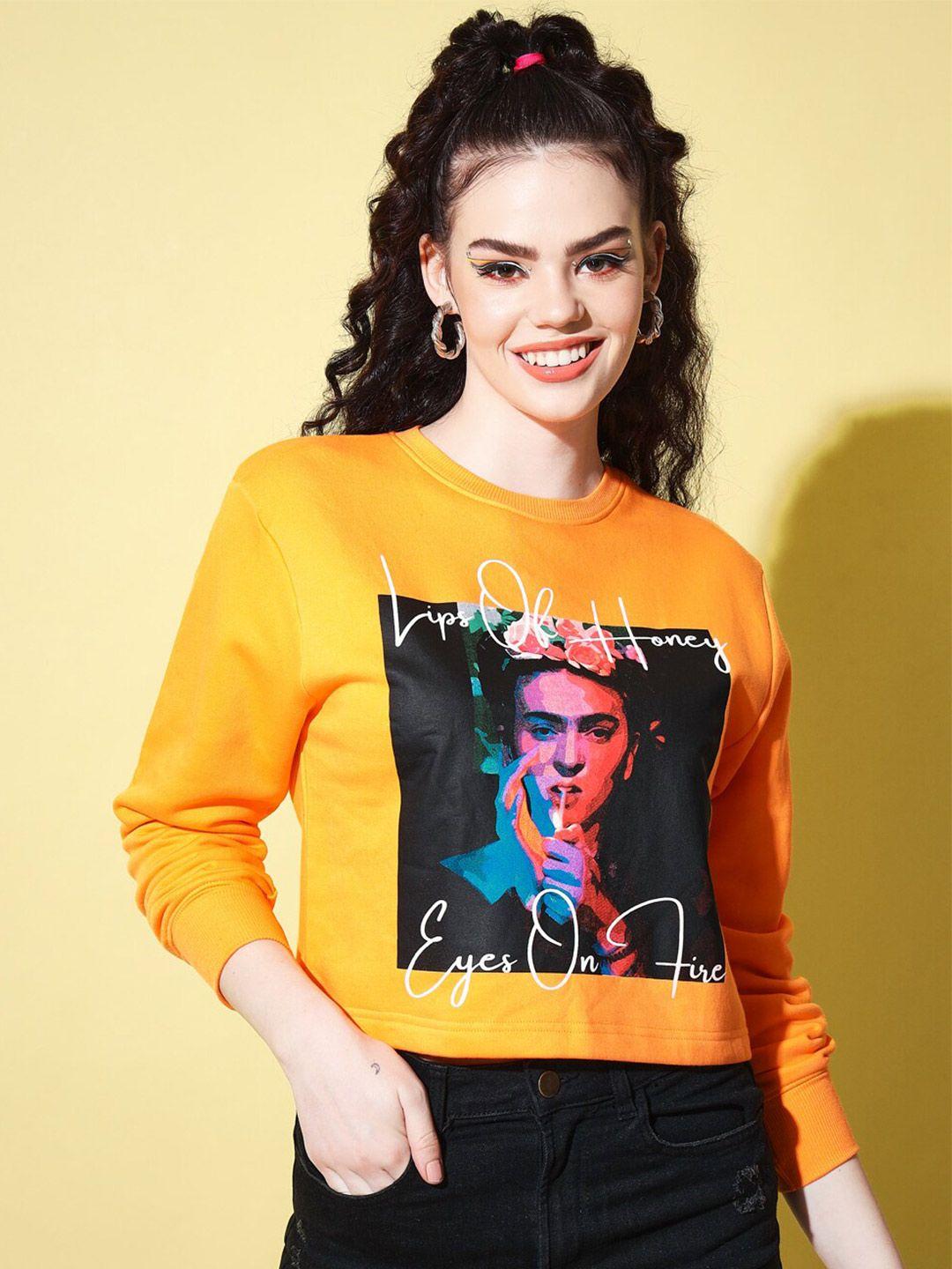 the dry state women orange printed sweatshirt