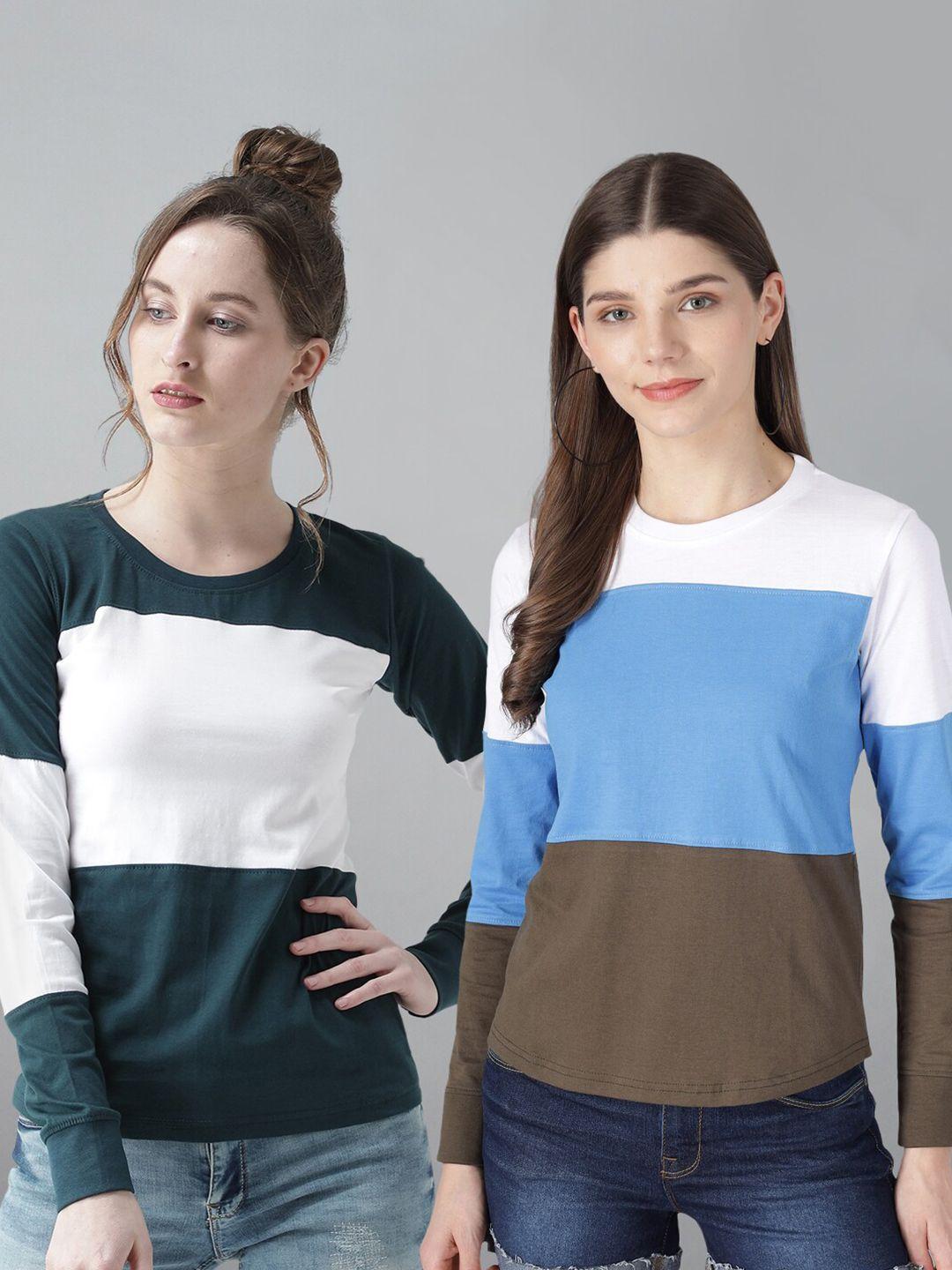 the dry state women pack of 2 colourblocked round neck t-shirt