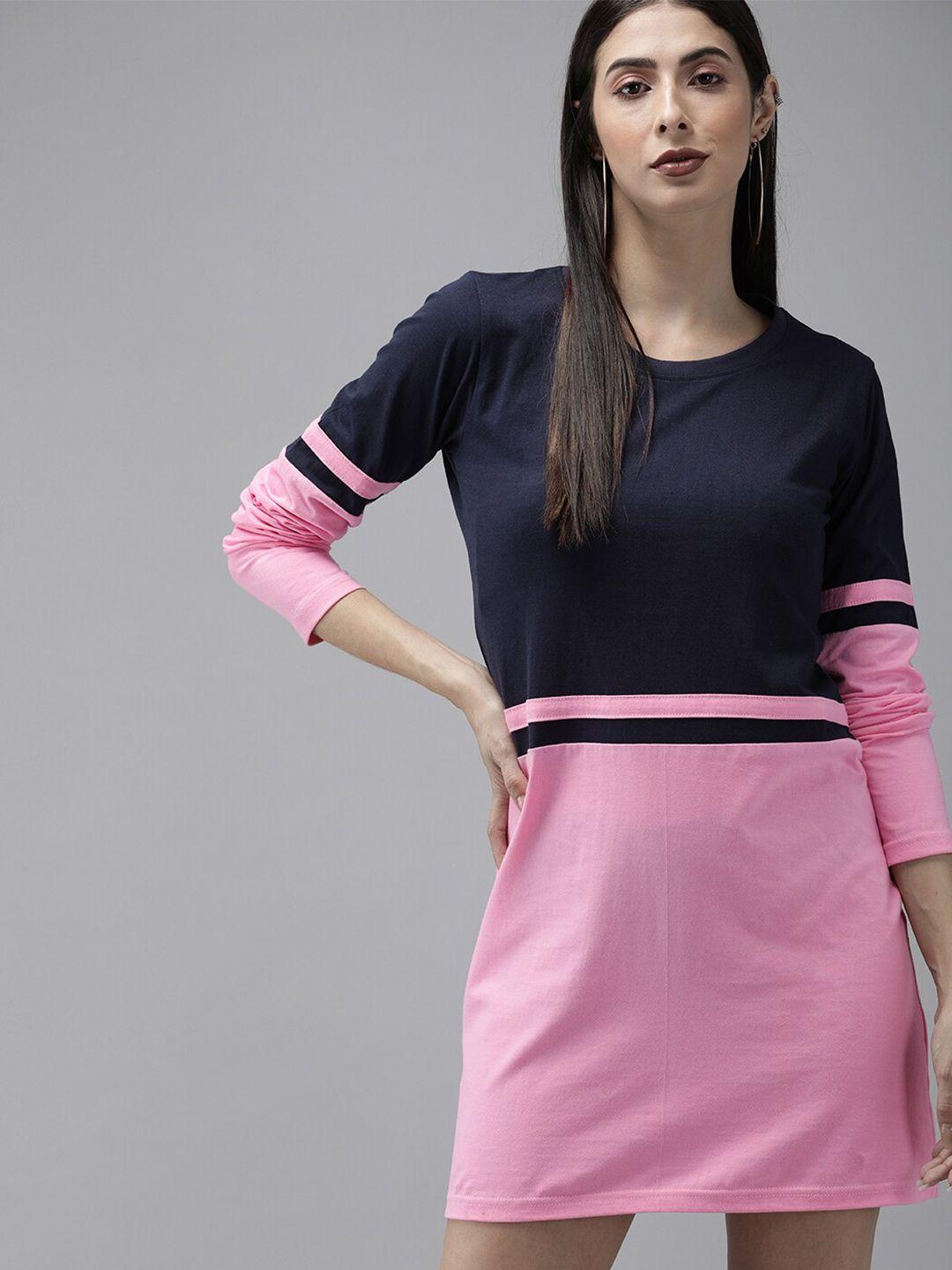 the dry state women pink & black colourblocked t-shirt sheath dress