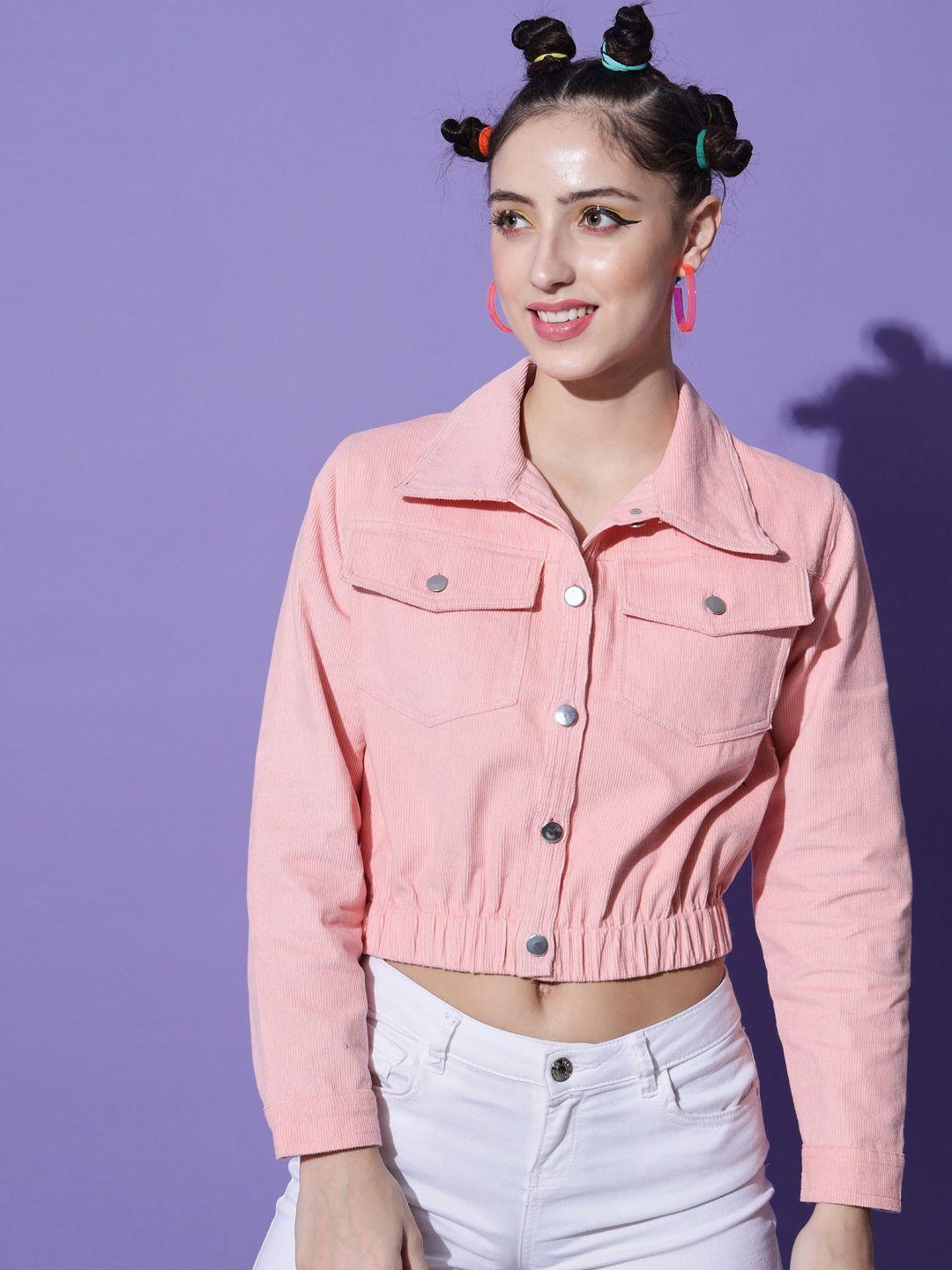 the dry state women pink corduroy crop tailored jacket