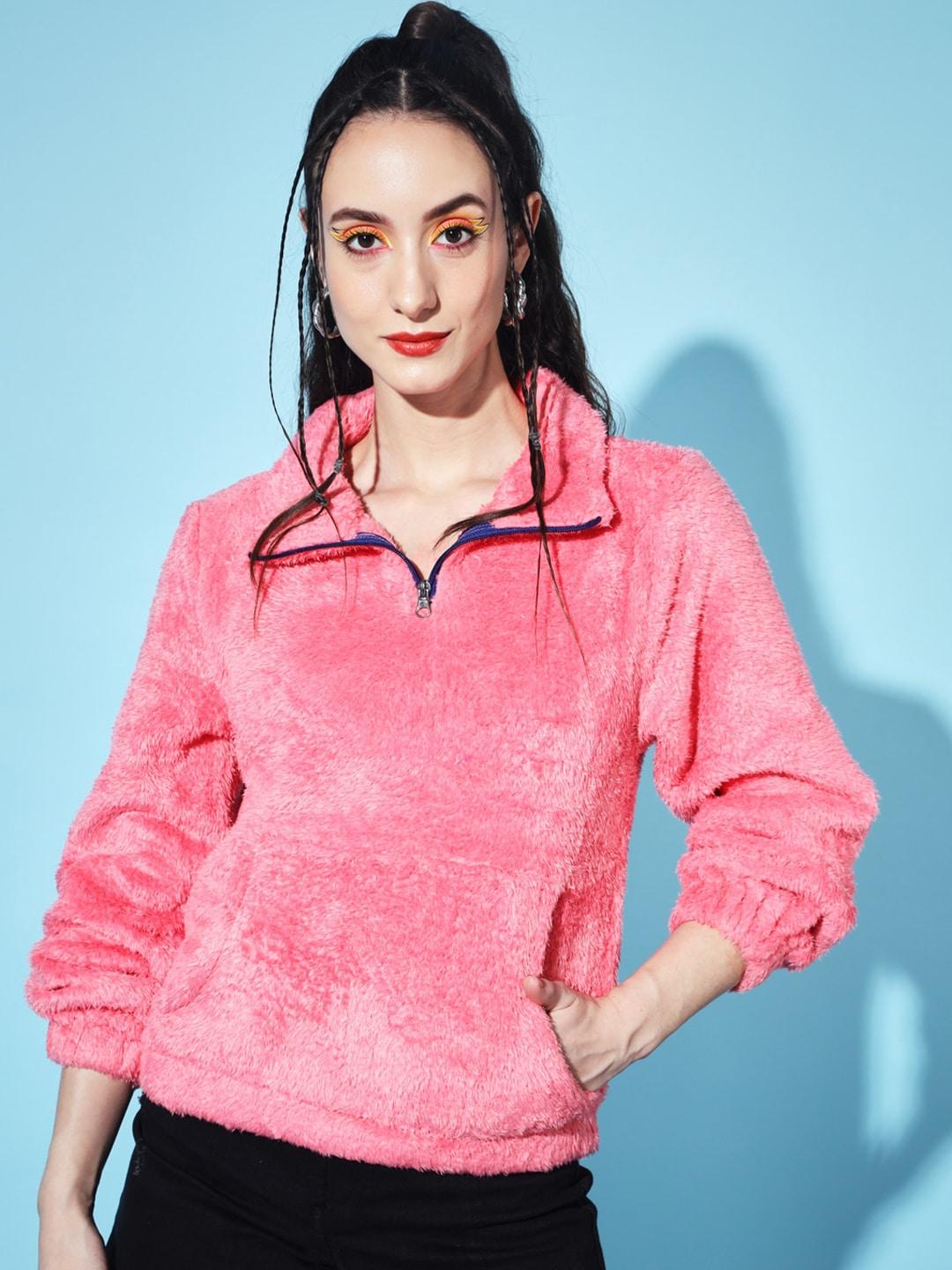 the dry state women pink pullover with zip detail detail