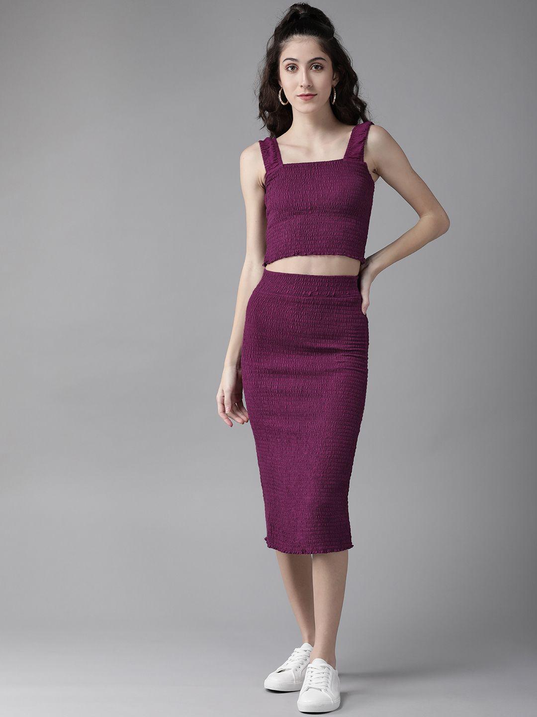 the dry state women purple smocked top with skirt