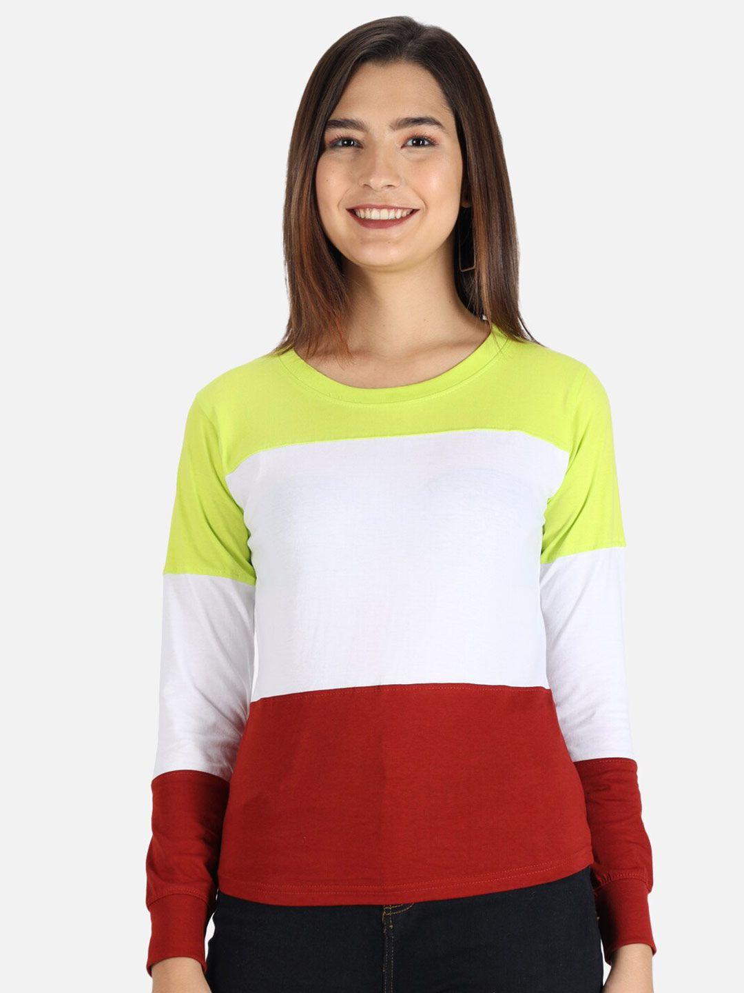 the dry state women red & white colourblocked t-shirt