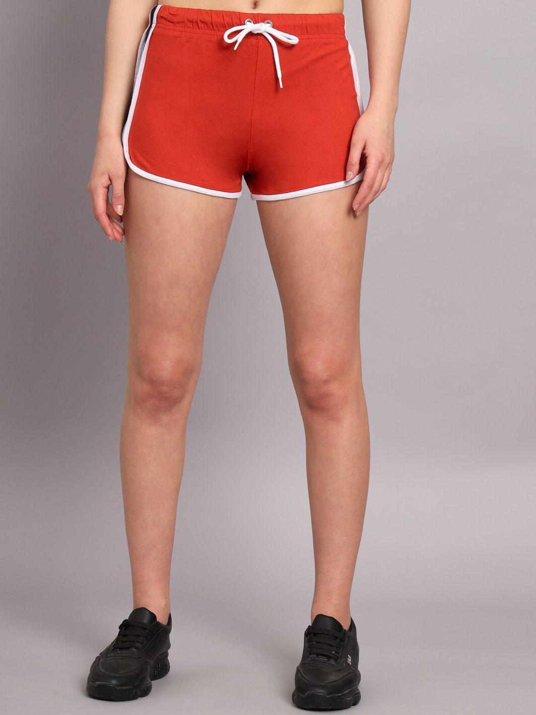 the dry state women red mid-rise cotton shorts