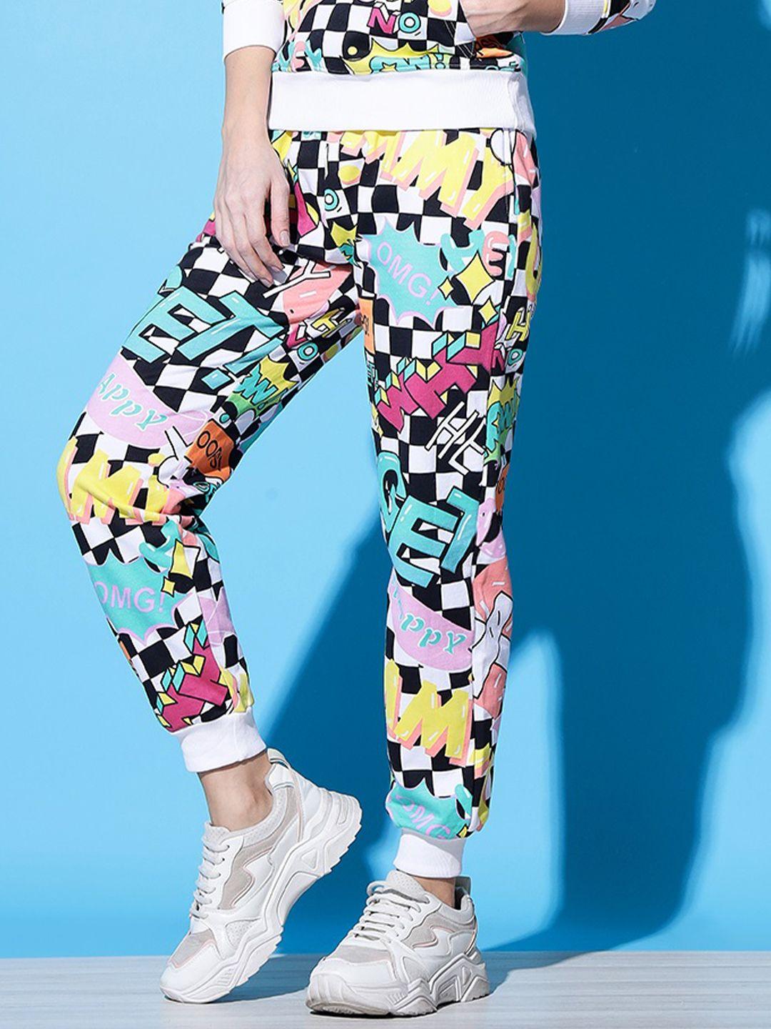 the dry state women white & blue printed relaxed-fit cotton jogger