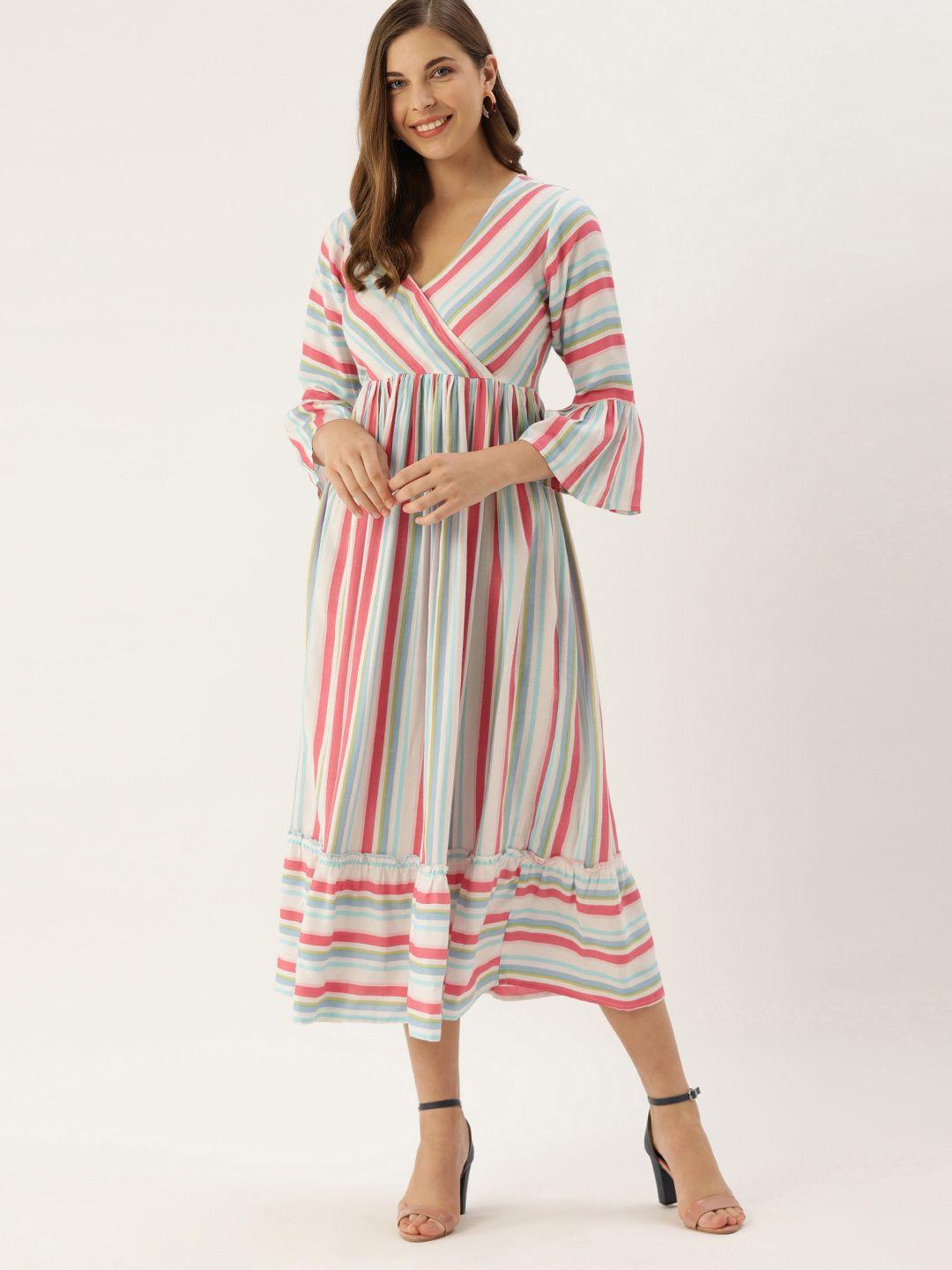 the dry state women white & pink striped wrap dress