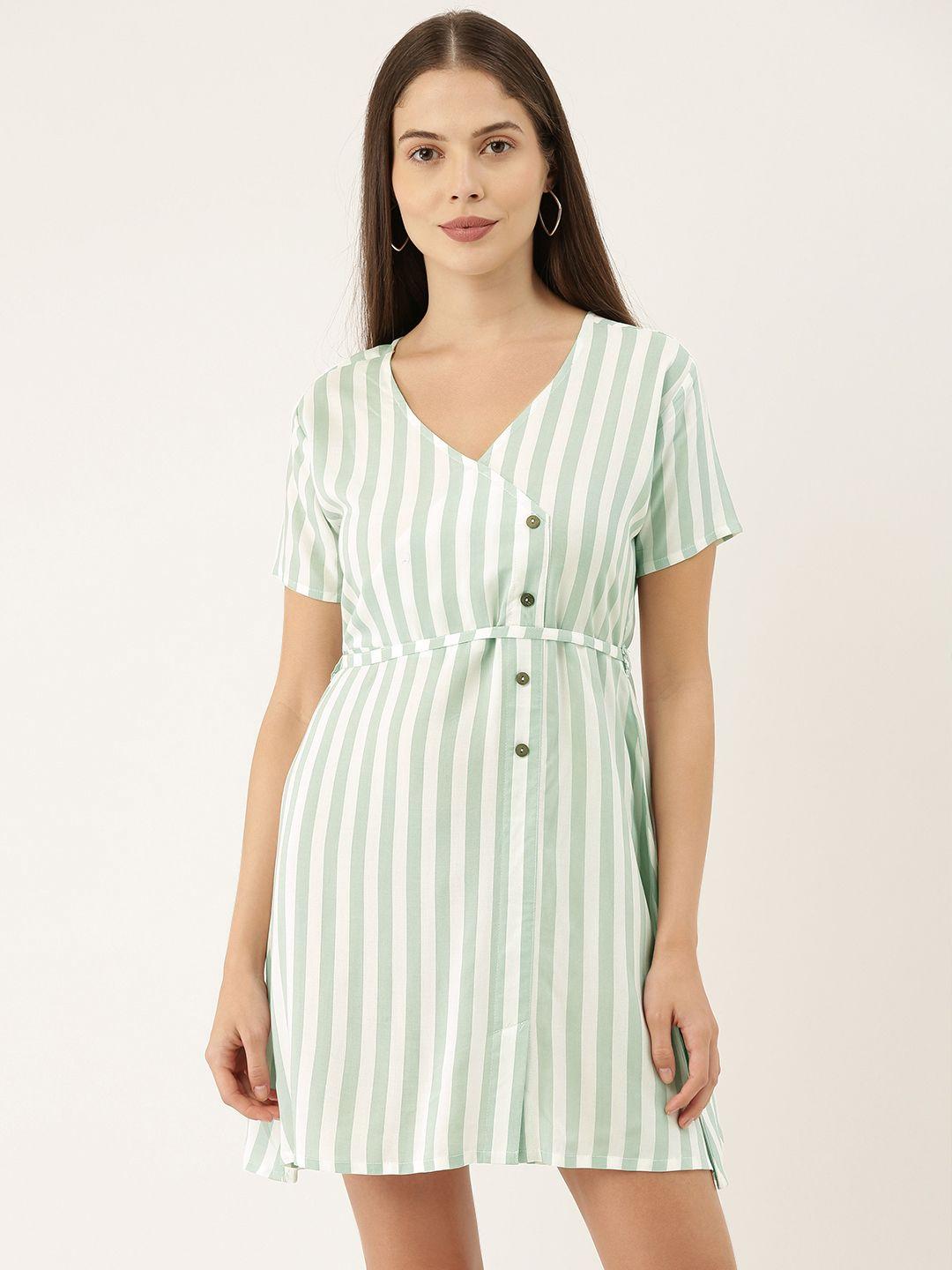 the dry state women white striped a-line dress with tie-up detailing