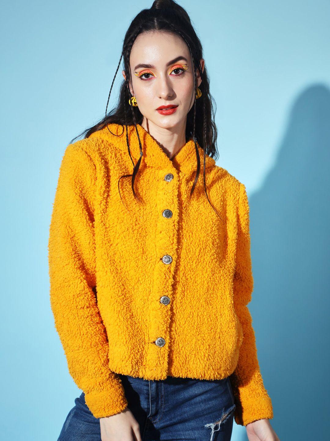 the dry state women yellow cardigan with fuzzy detail