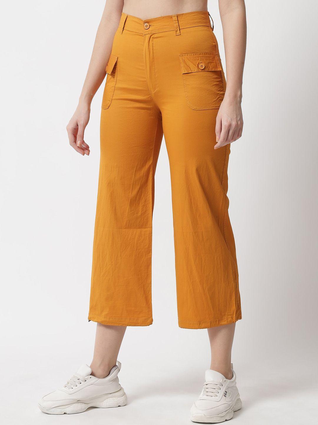 the dry state women yellow solid regular high-rise cotton culottes