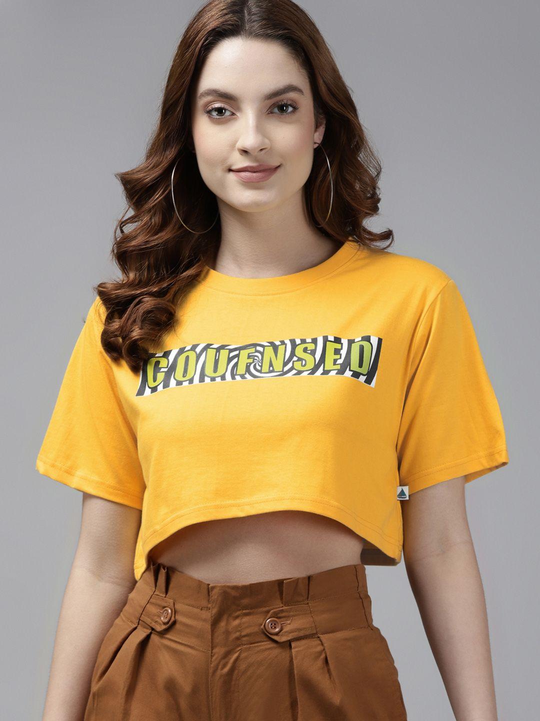 the dry state women yellow typography printed loose t-shirt