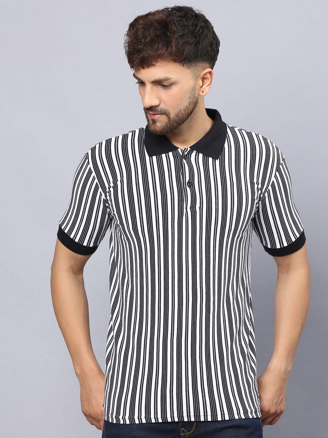 the eg store striped polo collar monochrome pure cotton slim fit t-shirt