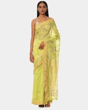 the embroidered chanderi lime saree