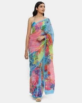 the floral print chiffon powder saree