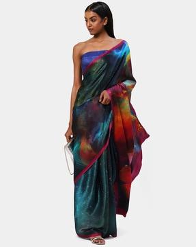 the georgette satin printed seaweed saree