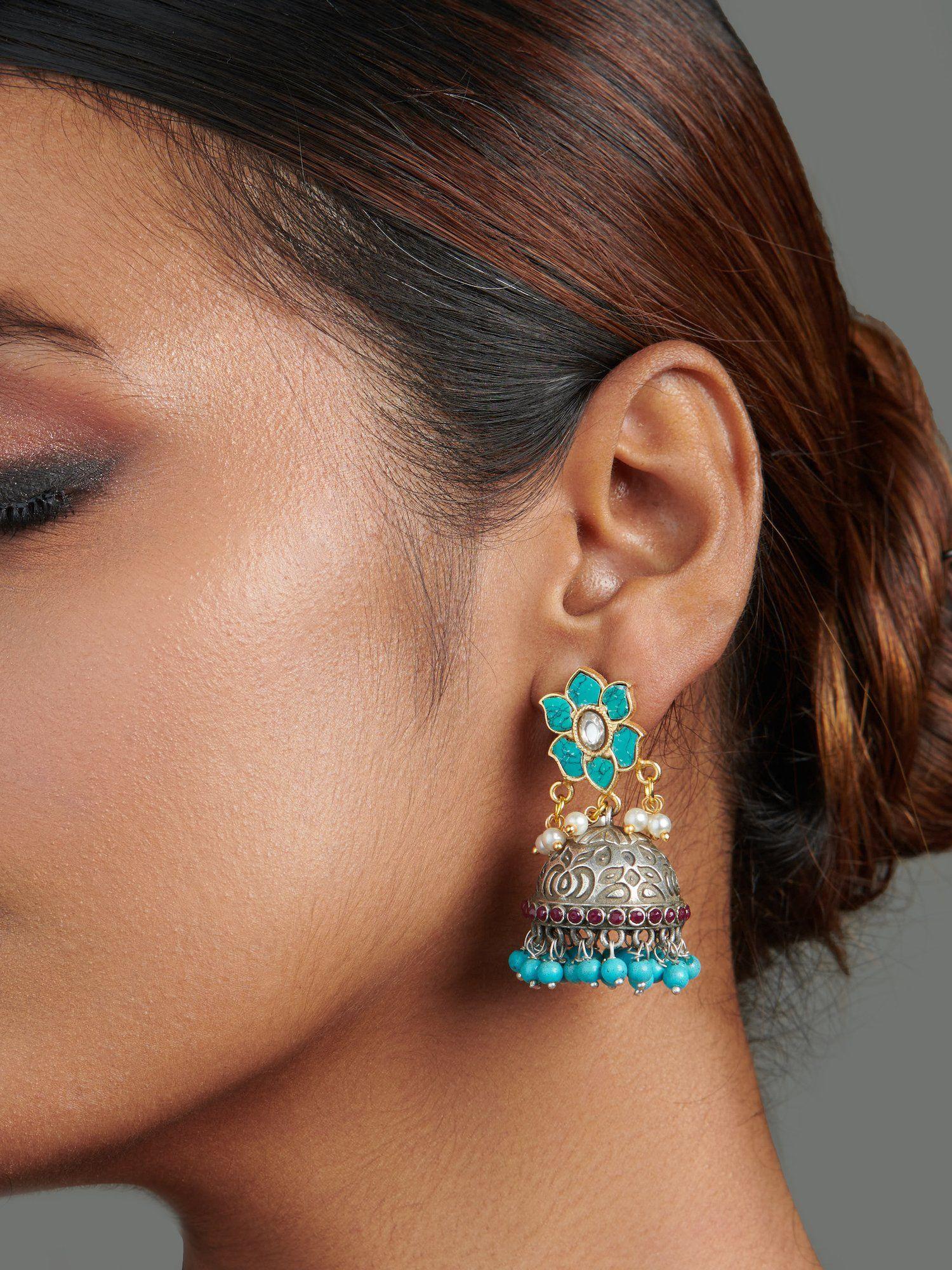 the gypsy turquoise touch jhumka earrings