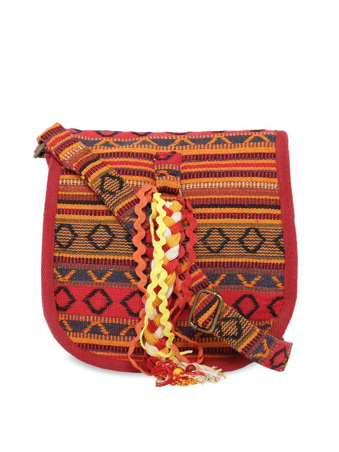 the house of tara multicoloured handloom fabric sling purse bag with tassel