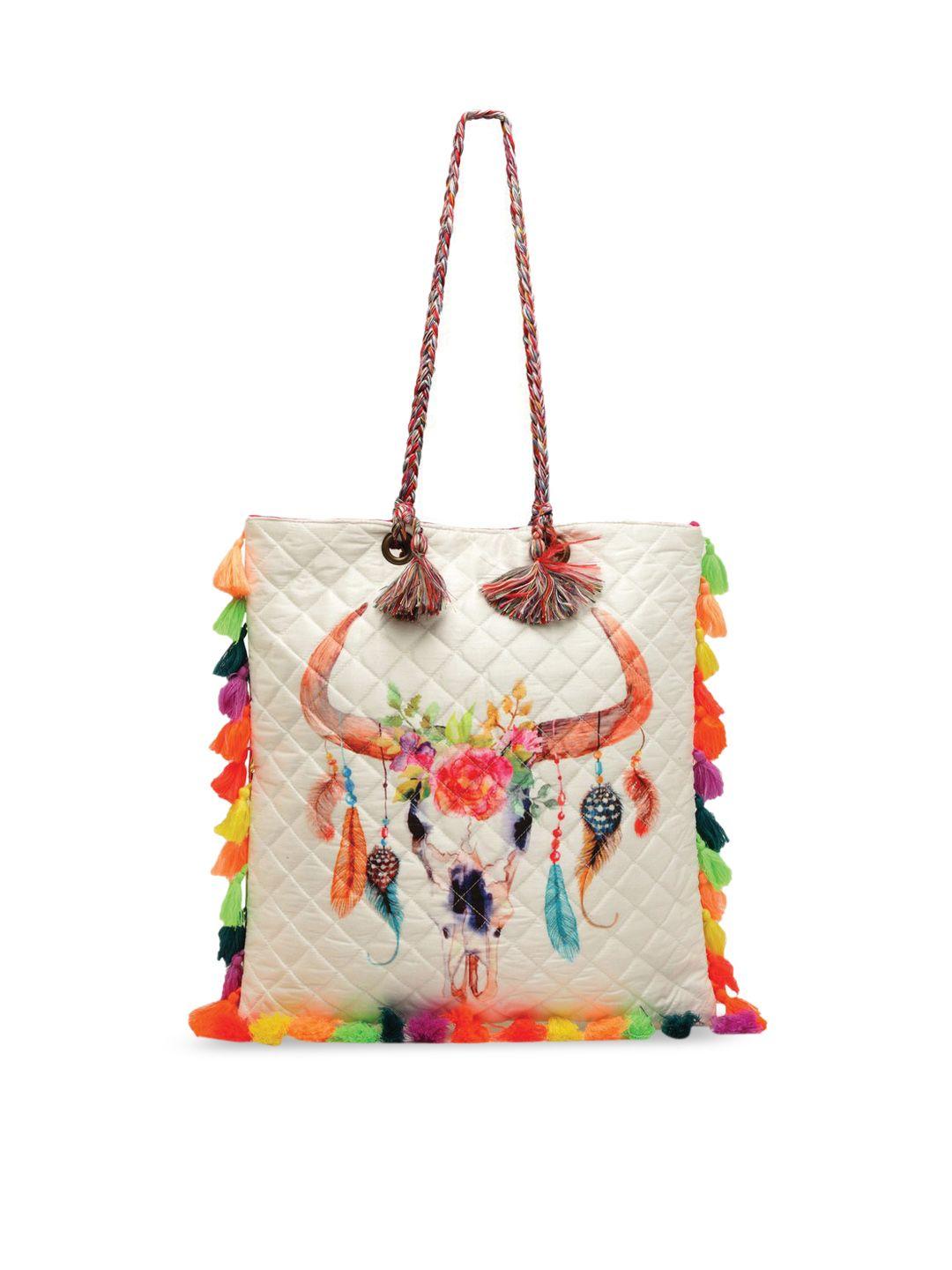the house of tara printed pu structured tote bag with quilted