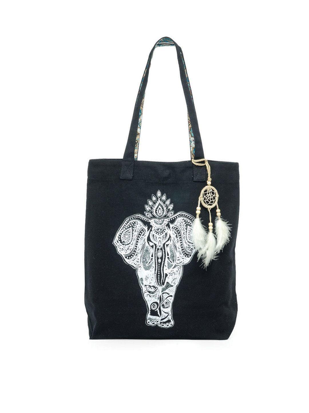 the house of tara printed regular structured tote bag with tasselled detail