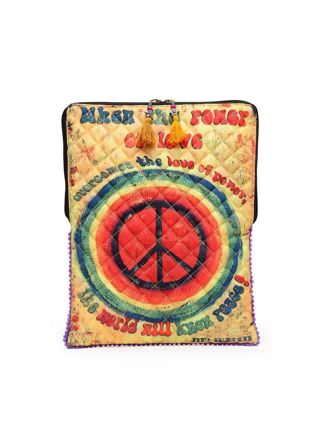 the house of tara unisex beige & red printed laptop sleeve