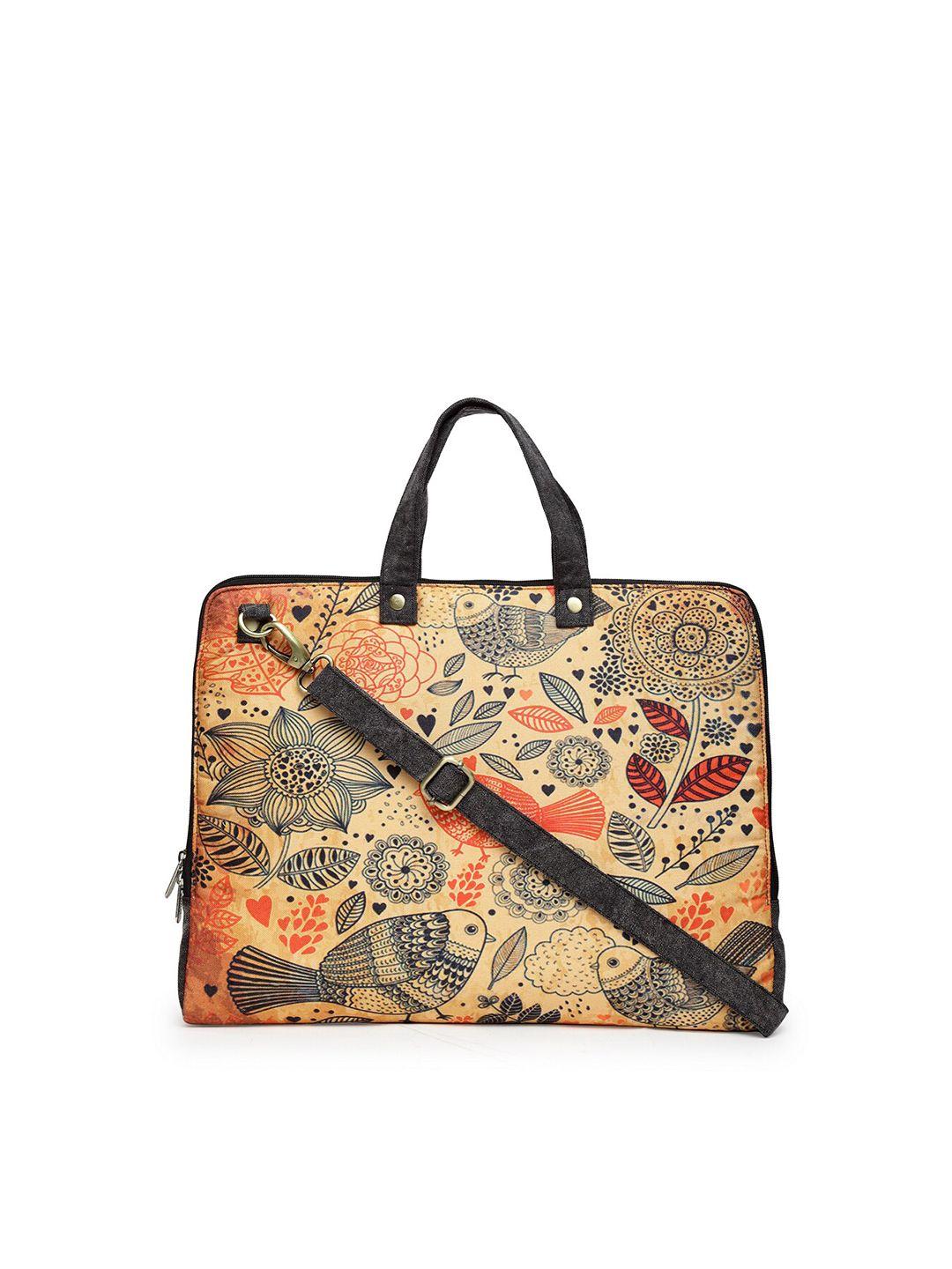 the house of tara unisex brown & orange printed laptop bag
