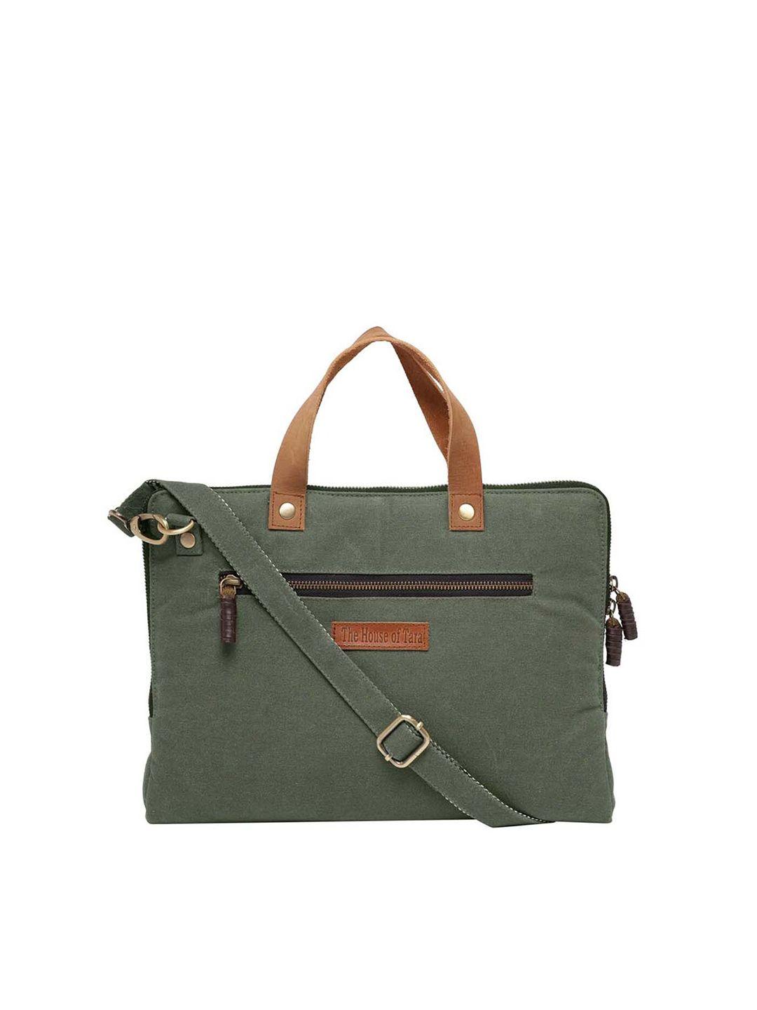 the house of tara unisex green & brown laptop bag
