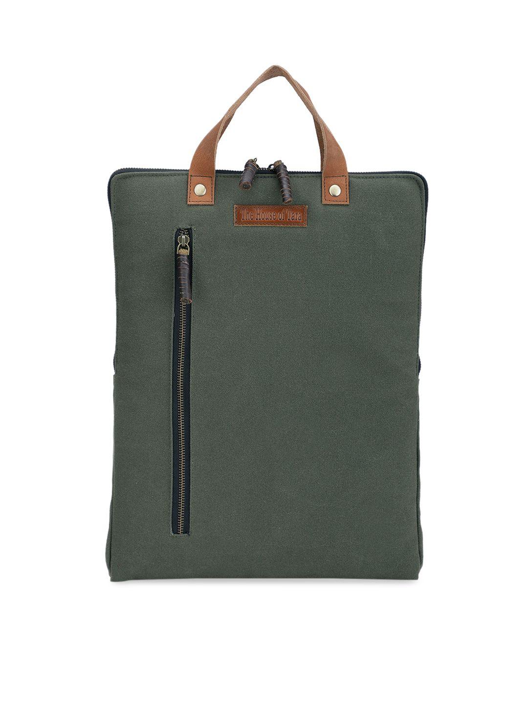 the house of tara unisex green & brown solid laptop bag