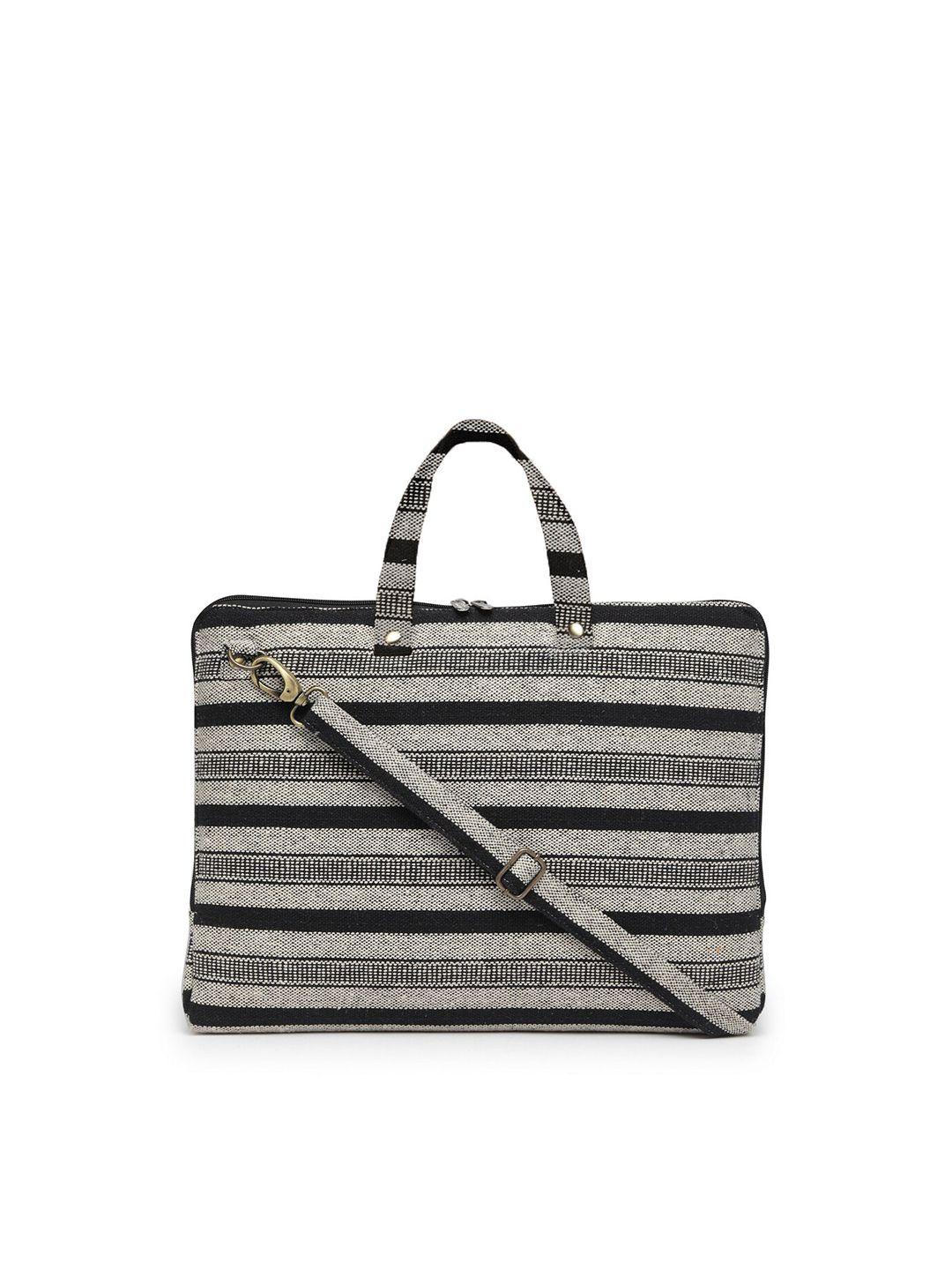 the house of tara unisex grey & black striped laptop bag