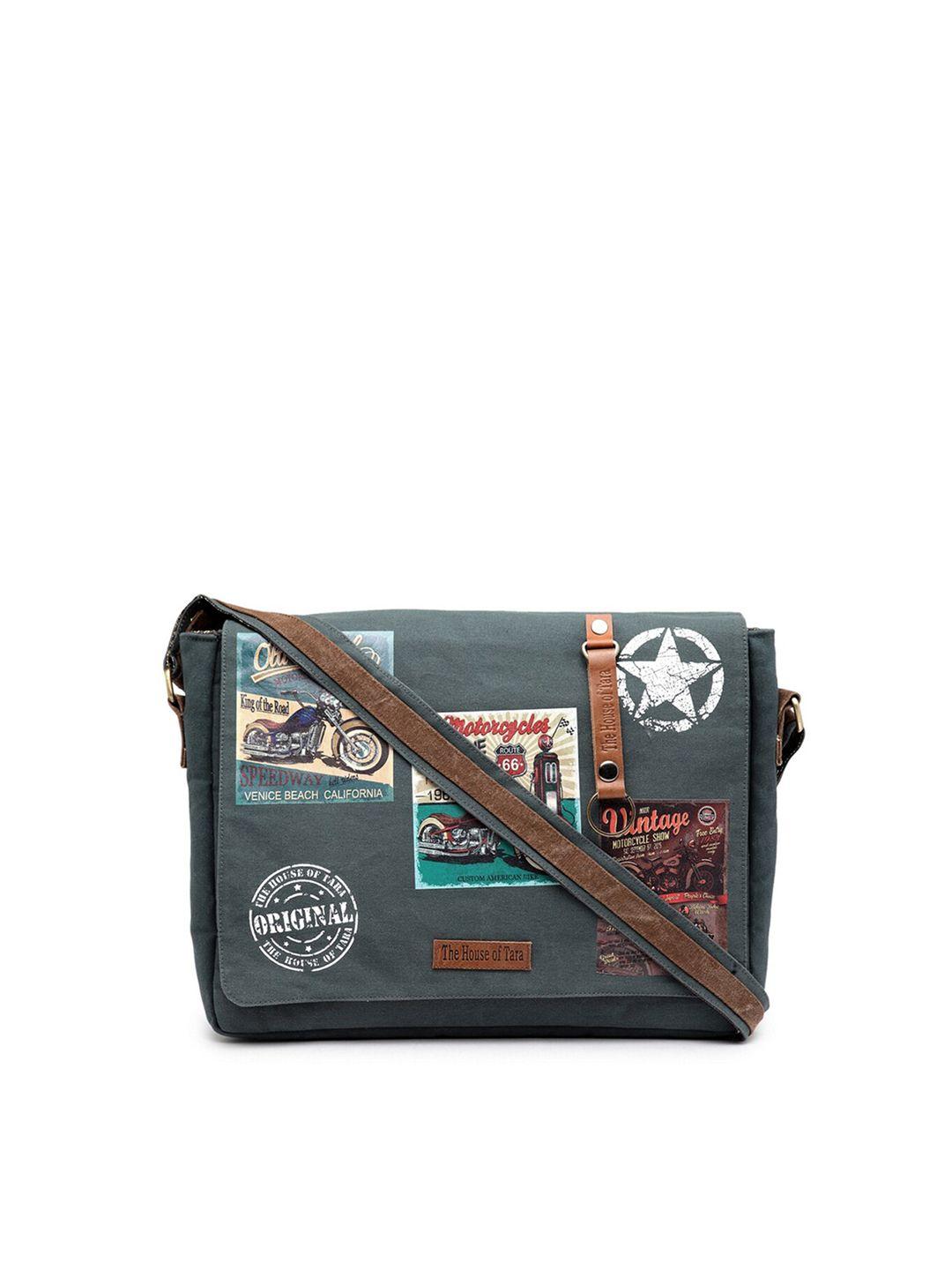 the house of tara unisex grey printed messenger bag