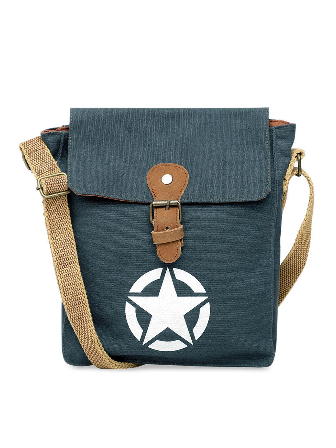 the house of tara unisex teal blue printed messenger bag