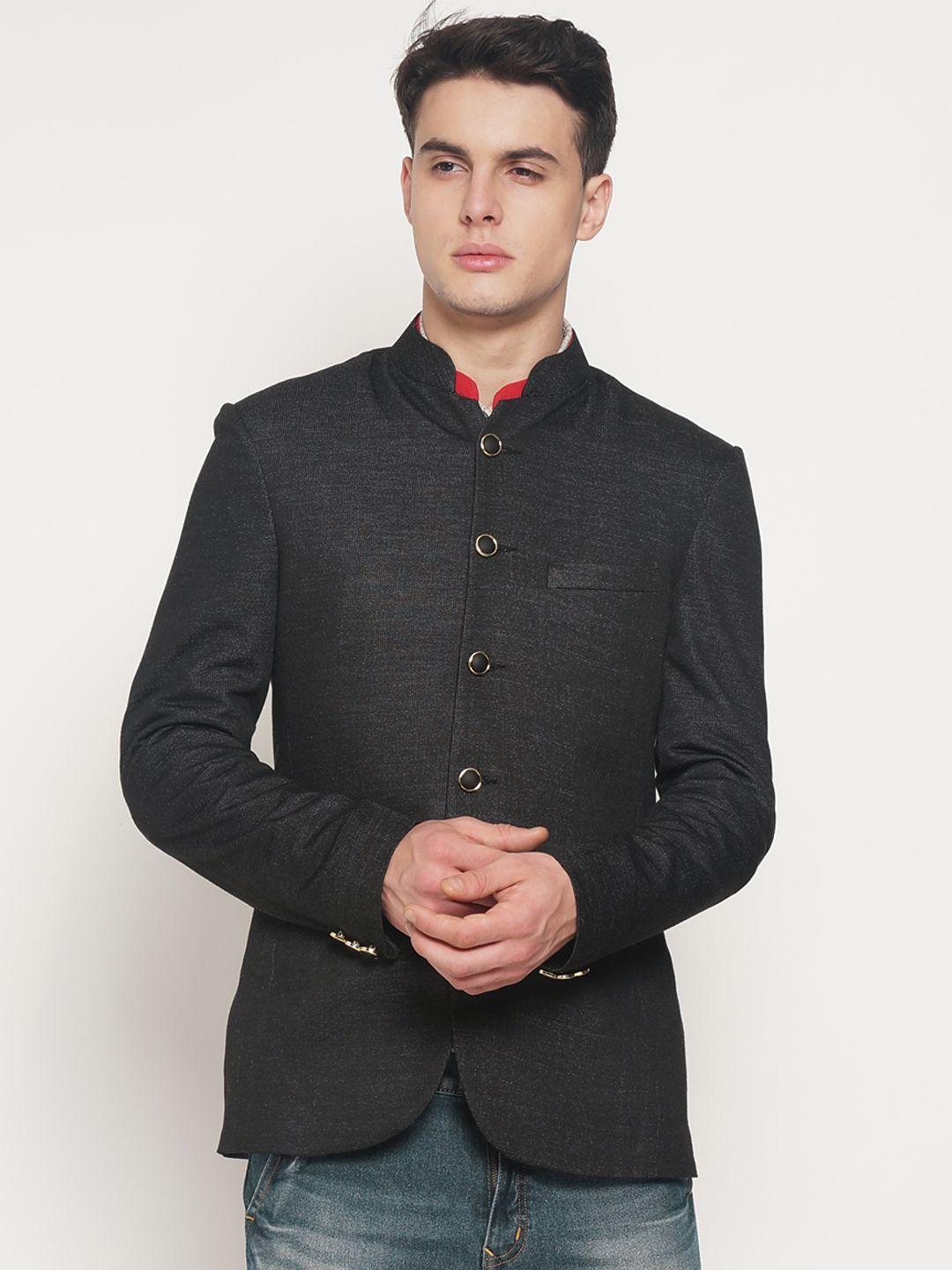 the indian garage co black solid slim fit single-breasted casual blazer