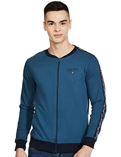 the indian garage co blue slim fit solid long sleeve zipper sweatshirt