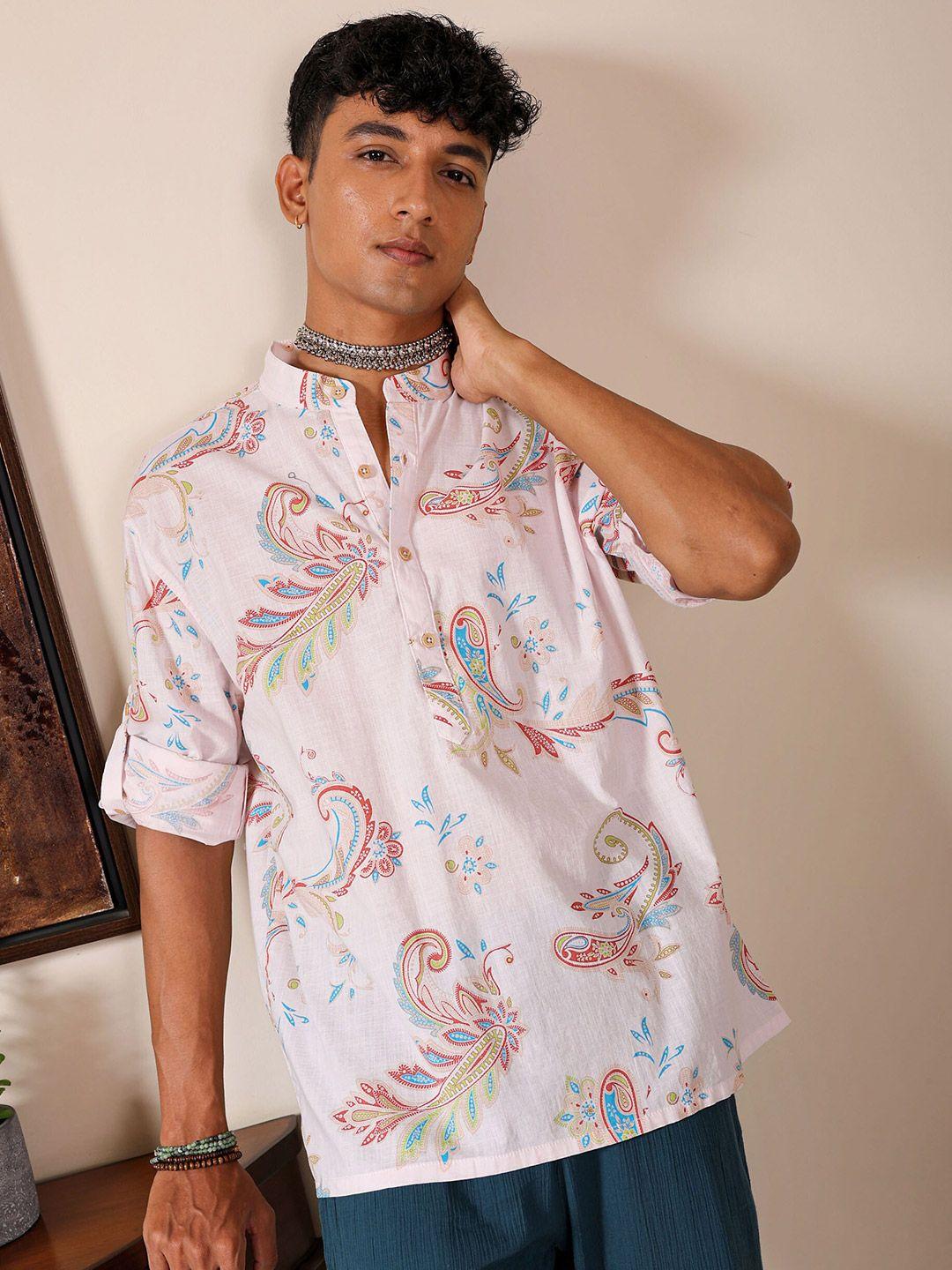 the indian garage co ethnic motifs printed band collar pure cotton casual shirt