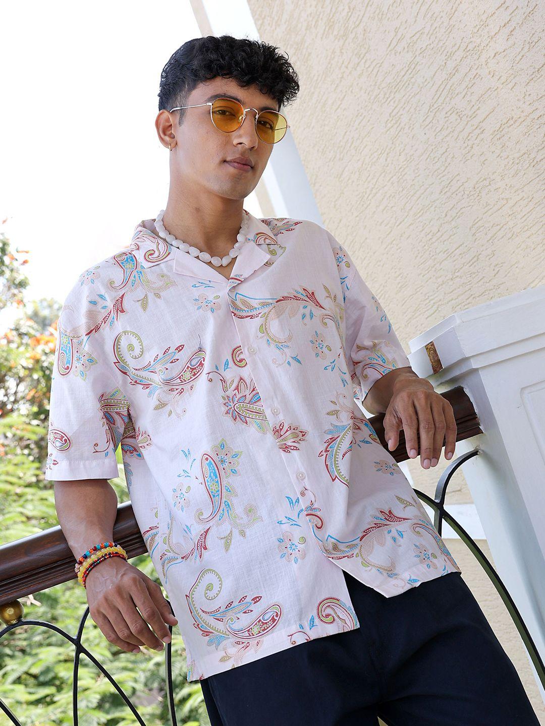the indian garage co ethnic motifs printed cuban collar pure cotton oversized casual shirt