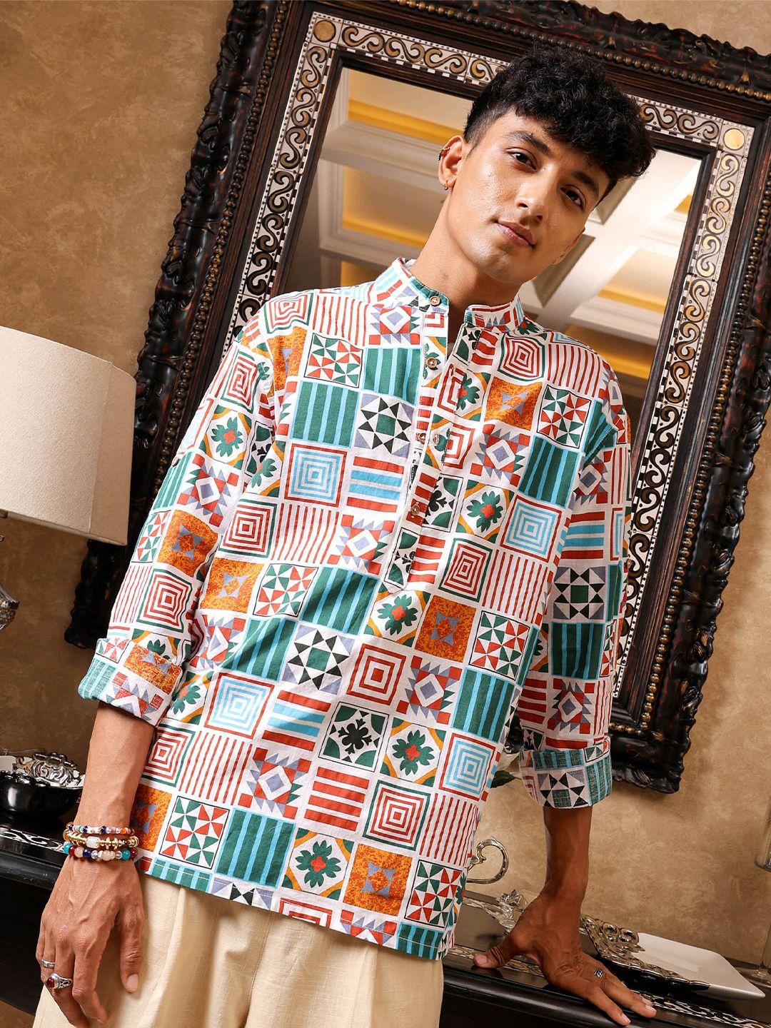 the indian garage co ethnic motifs printed roll-up sleeves cotton casual shirt