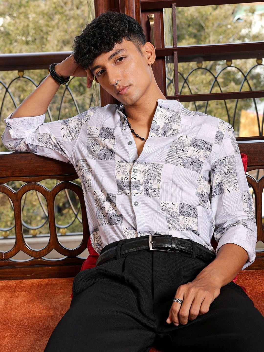 the indian garage co grey slim fit paisley printed pure cotton casual shirt