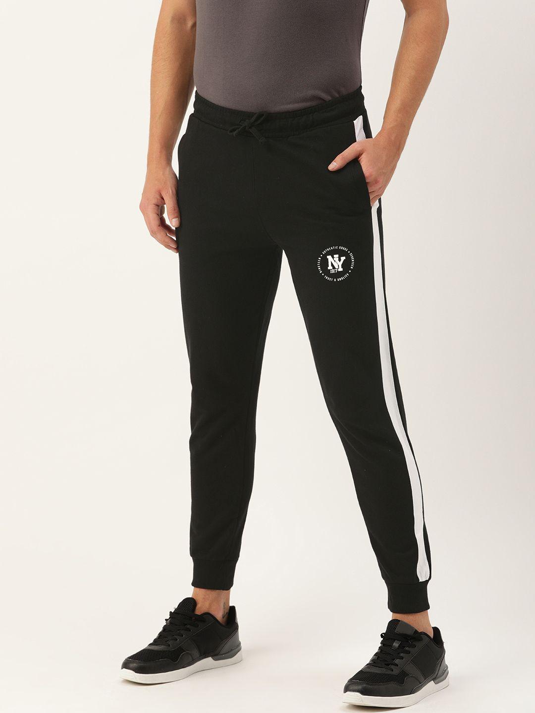 the indian garage co men's black solid track pants with side stripes