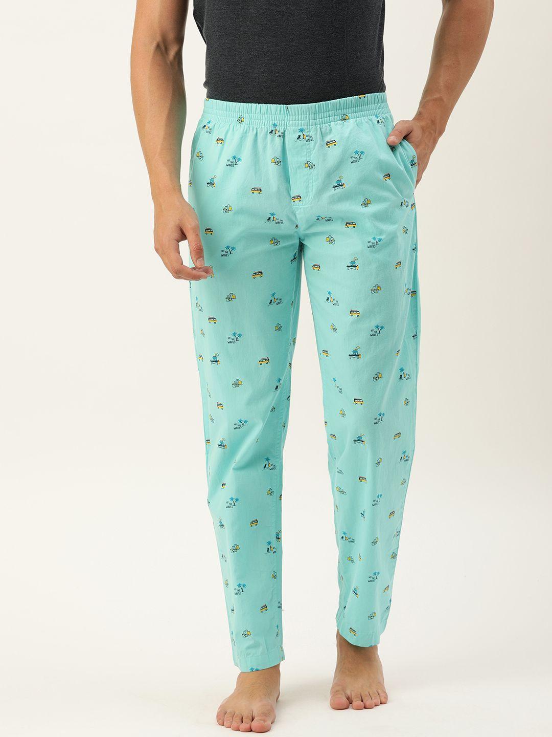 the indian garage co men's blue and yellow printed lounge pants