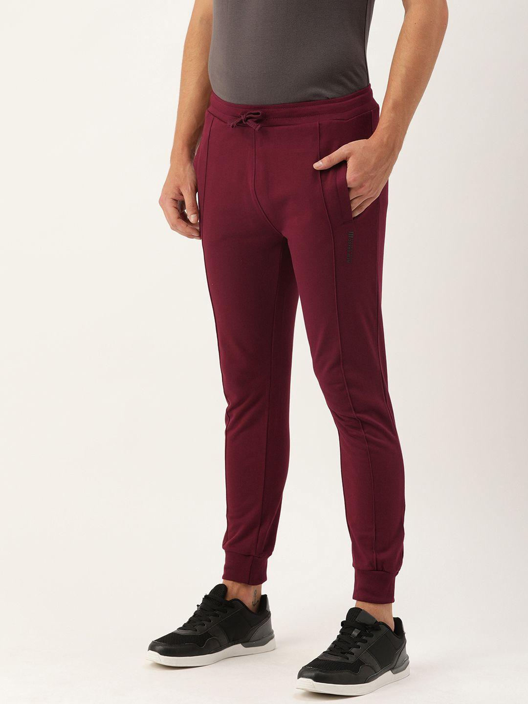 the indian garage co men's burgundy solid track pants